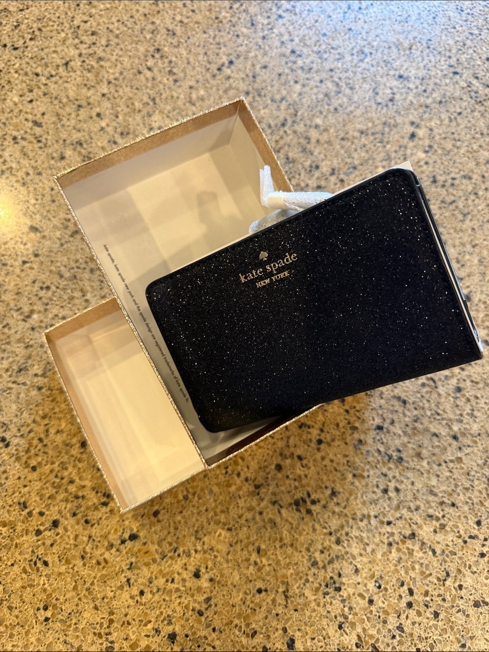 kate spade Black Glitter Zip Tablet/Accessory Case with Gold Logo